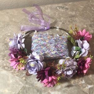 Multicolor floral crown with pretty print arm sleeves